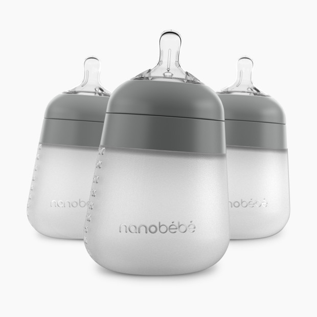 Nanobebe Flexy Silicone Baby Bottle - Gray, 9oz, 3.