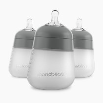 Nanobébé Flexy Silicone Baby Bottle, Anti-Colic, Natural Feel, Non-Collapsing Nipple, Non-Tip Stable Base, Easy to Clean, 3-Pack, Gray, 9oz