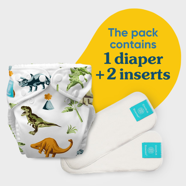 Charlie Banana One-size Reusable Cloth Diaper with 2 Reusable Inserts - Dinosaurs.