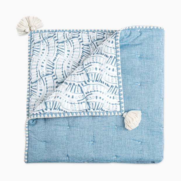 Crane Baby Cotton Chambray Baby Quilt - Blue Chambray.