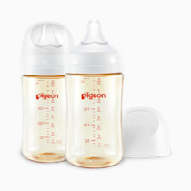 Pigeon PPSU Nursing Baby Bottle Wide Neck, Anti-Colic, Streamlined Body, Natural Feel, Easy to Clean, 8.1 Oz(Pack of 2), Includes 2pcs M Nipples (3m+)