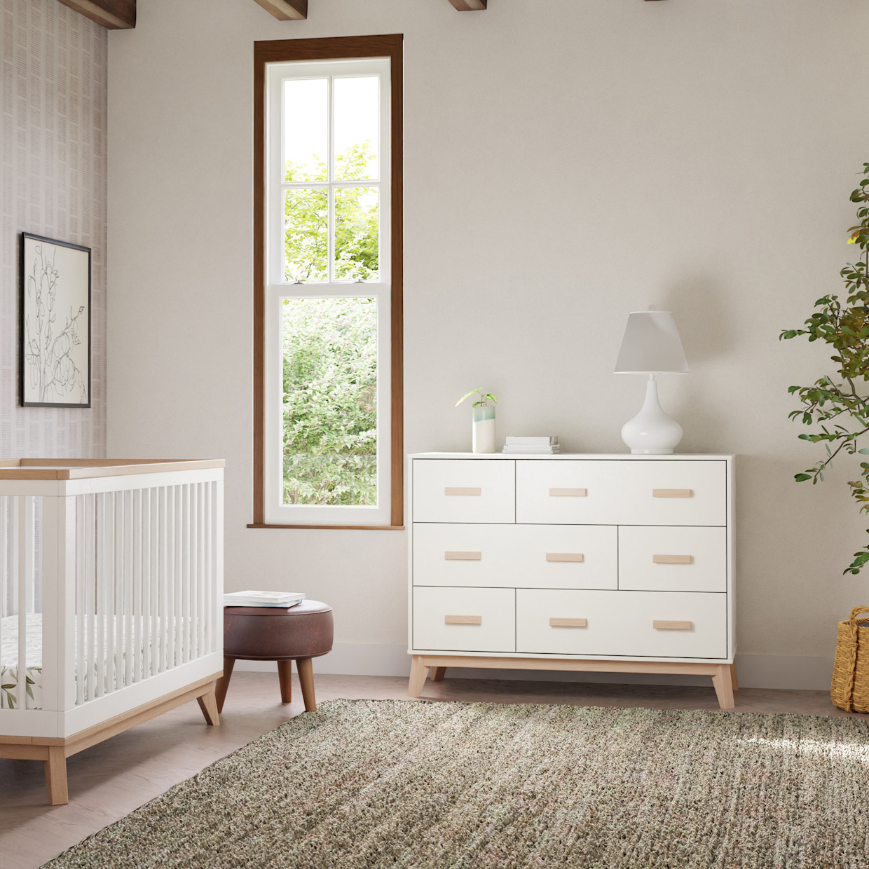 babyletto Scoot 6-Drawer Dresser - White / Washed Natural.