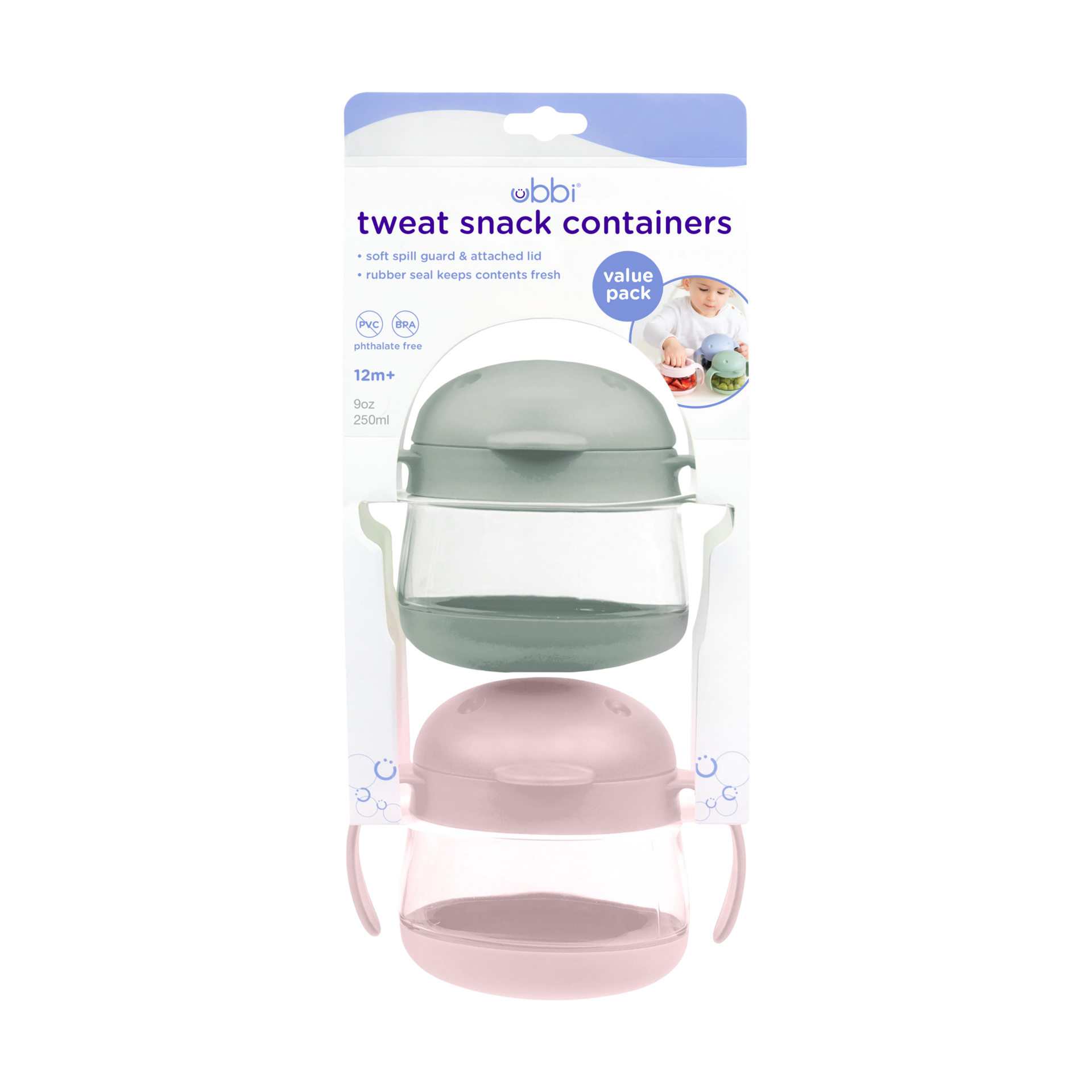 Ubbi Tweat Snack Containers (2 Pack) - Sage/Pink.