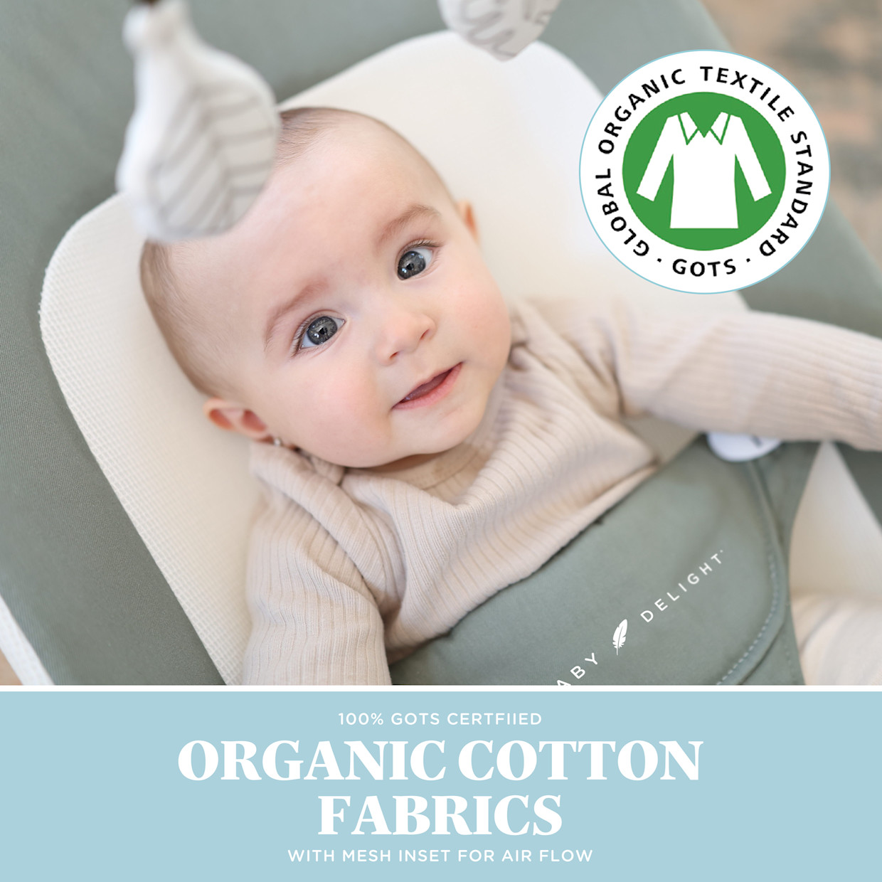 Baby Delight Highland Organic Portable Bouncer - Organic Sage.