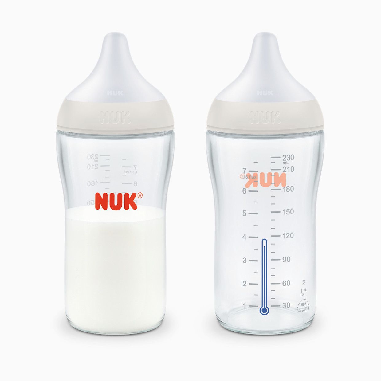 NUK Perfect Match Glass Bottle - Clear, 8 Oz, 2.