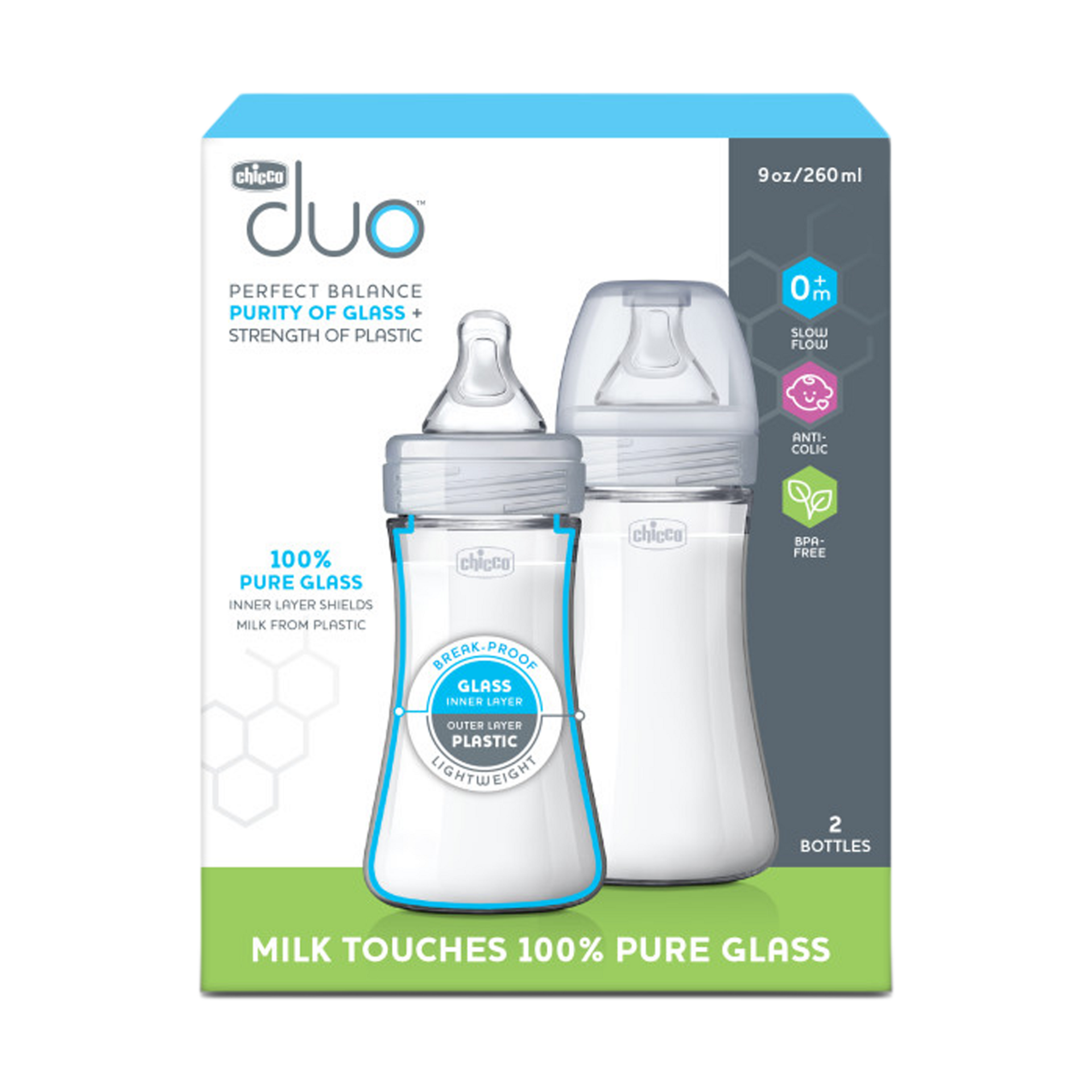 Chicco Duo Hybrid Baby Bottles with Invinci-Glass.