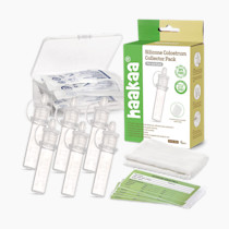 haakaa Colostrum Collector Kit Breast Milk Collector with Cotton Cloth Wipe and Storage Case, Ready-to-Use, Reusable, 4ml/6pcs