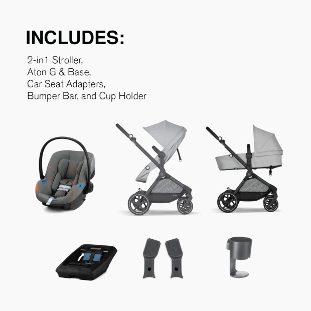 Cybex EOS 5-in-1 Travel System Stroller + Lightweight Aton G Infant Car Seat - Lava Grey.