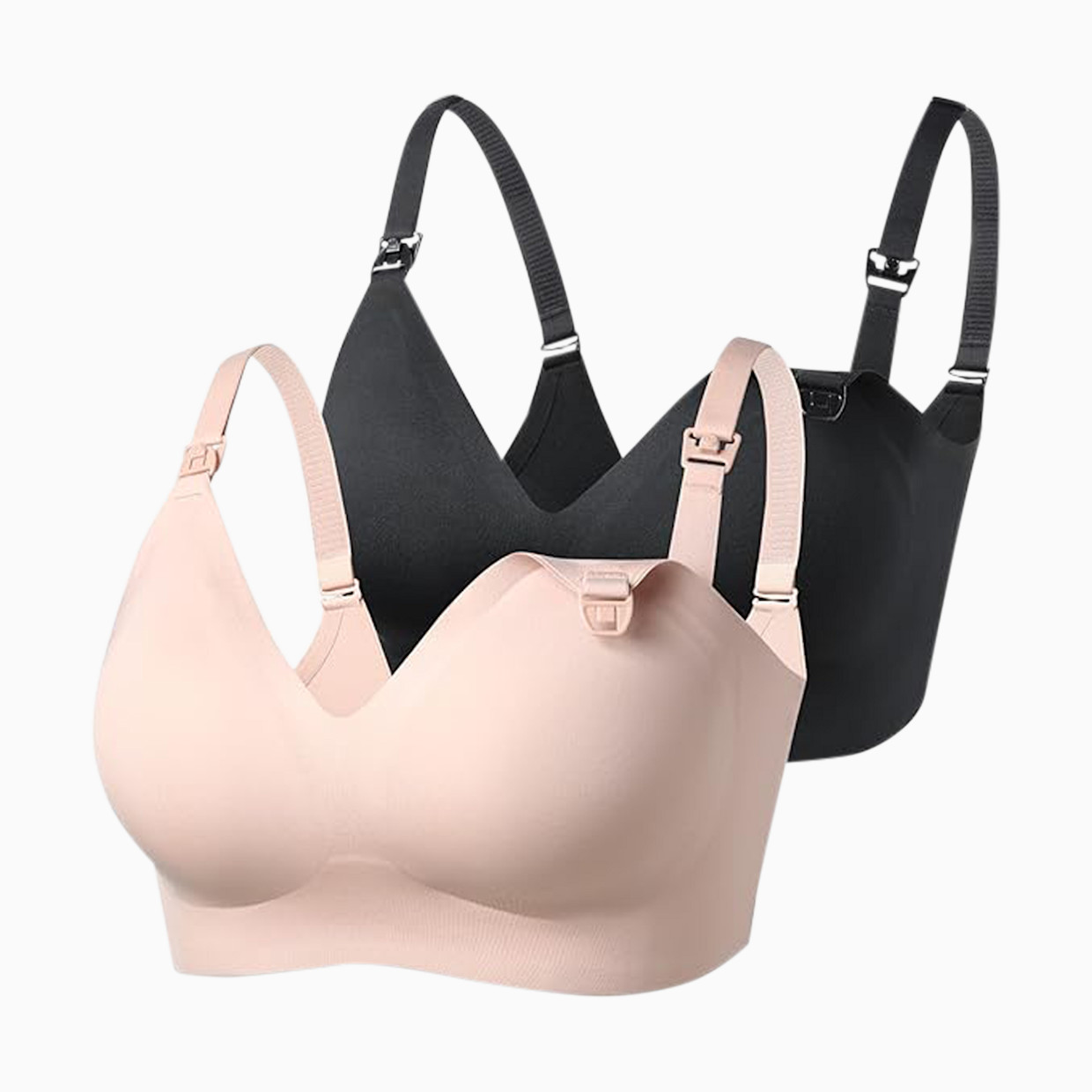 Momcozy Ultra Soft & Omni Maternity Nursing Bra (2 Pack) - Black/Beige, Small.