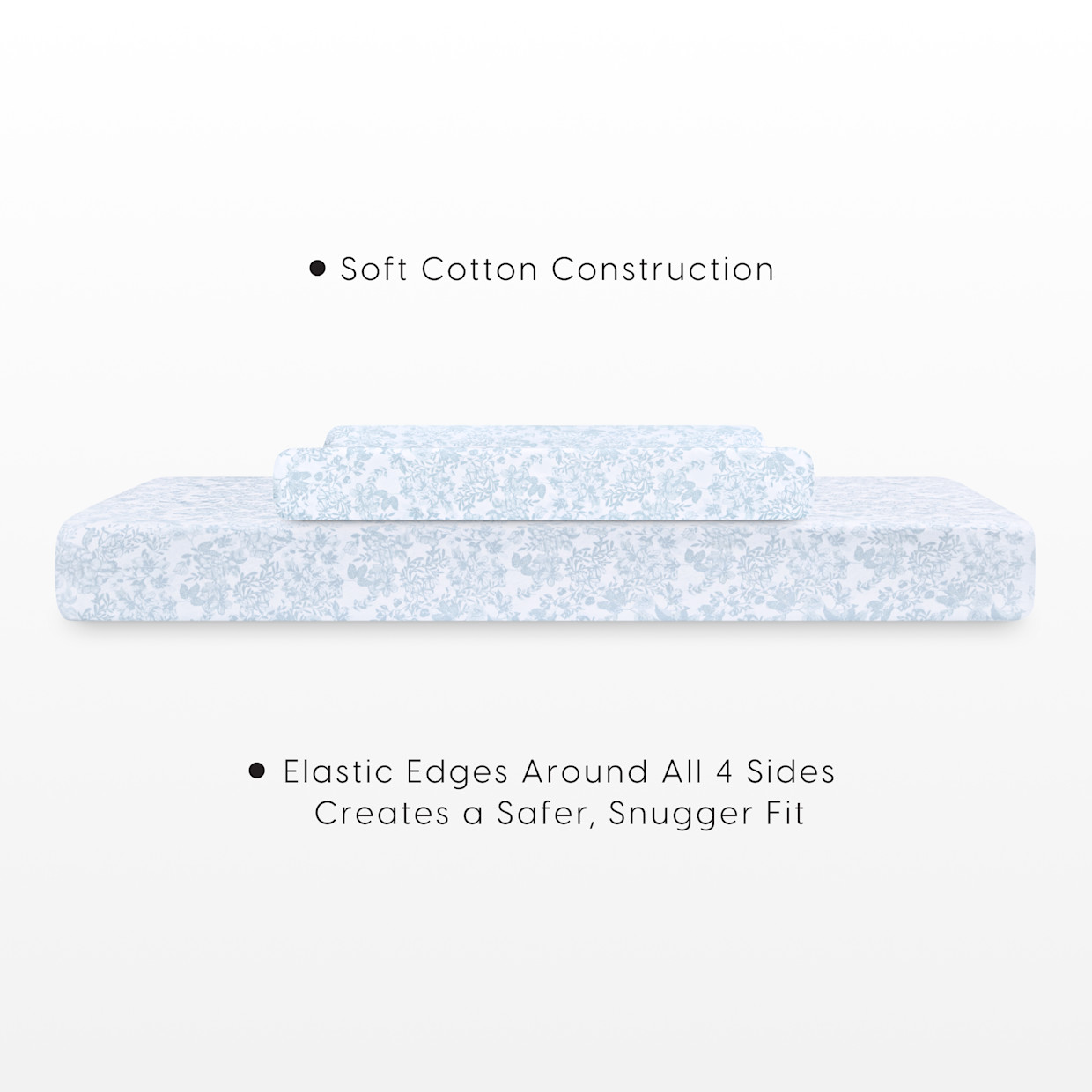 Bellini Organic Jersey Cotton Crib Sheet and Changing Pad Cover Set - Blue Floral.