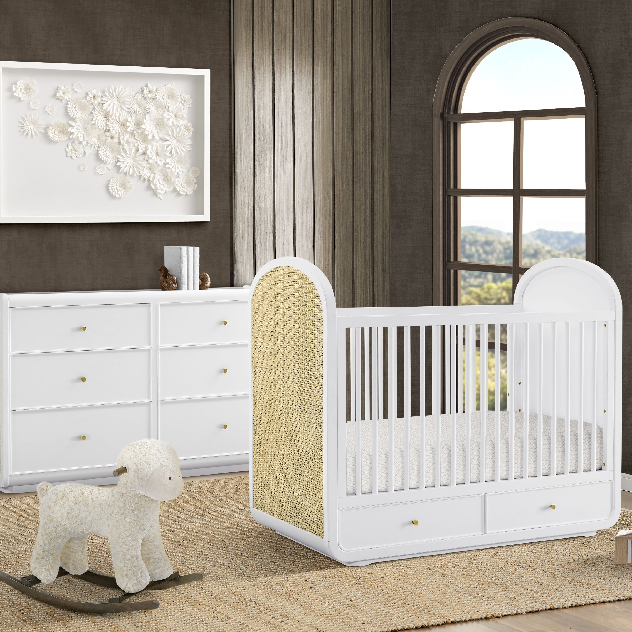 Bellini Aspen 4-in-1 Convertible Crib - White With Textured Oat.