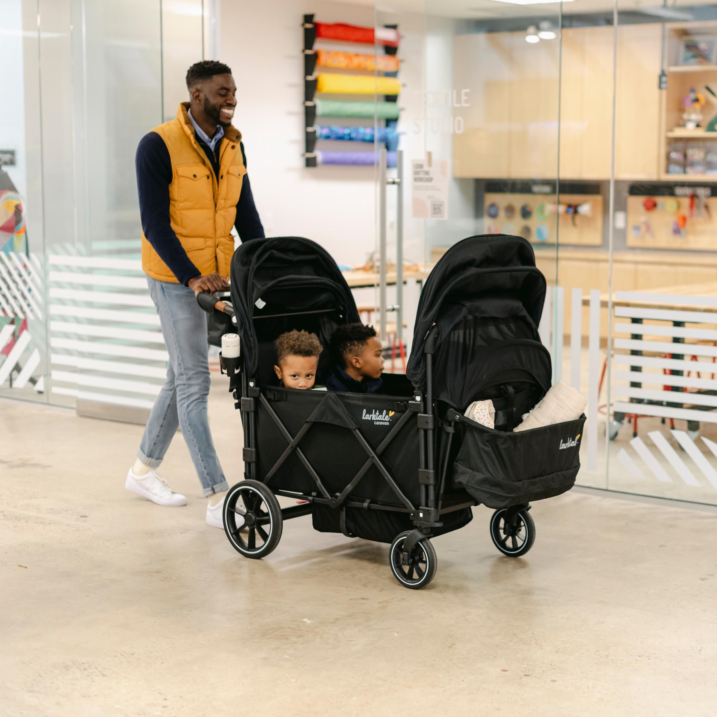 Larktale Caravan Quad Stroller Wagon - Byron Black.