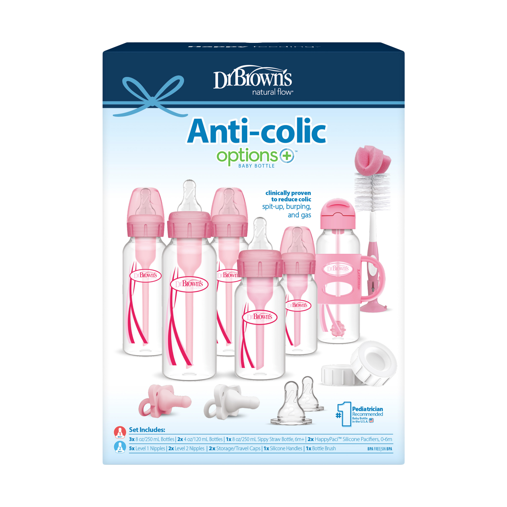 Dr. Brown's Anti-colic Options+ Narrow Bottle Gift Set - Pink.