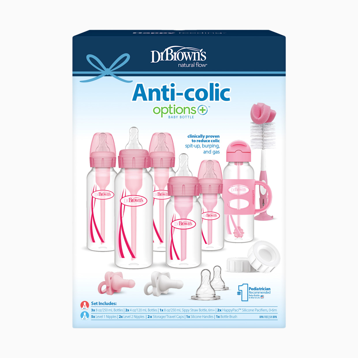 Dr. Brown's Anti-colic Options+ Narrow Bottle Gift Set - Pink.