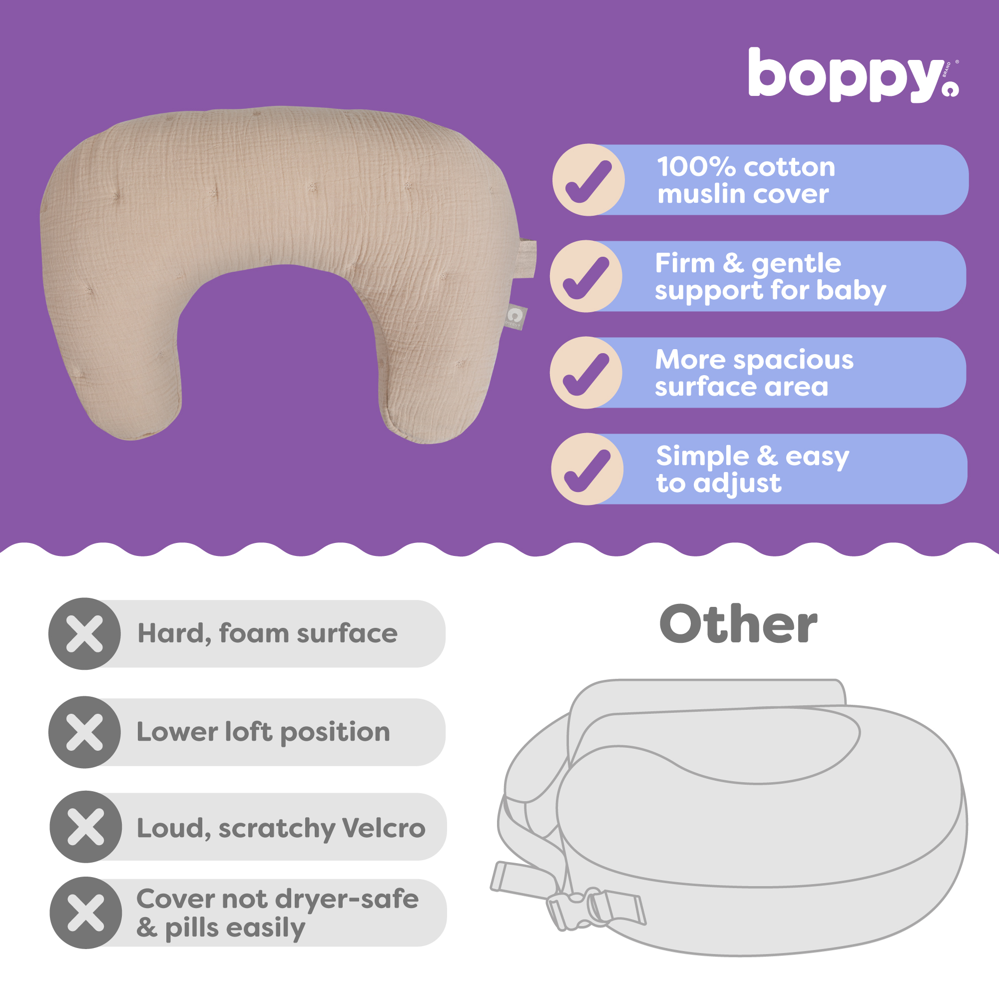 Boppy Nursing Pillow Luxe Muslin - Oatmeal Muslin.