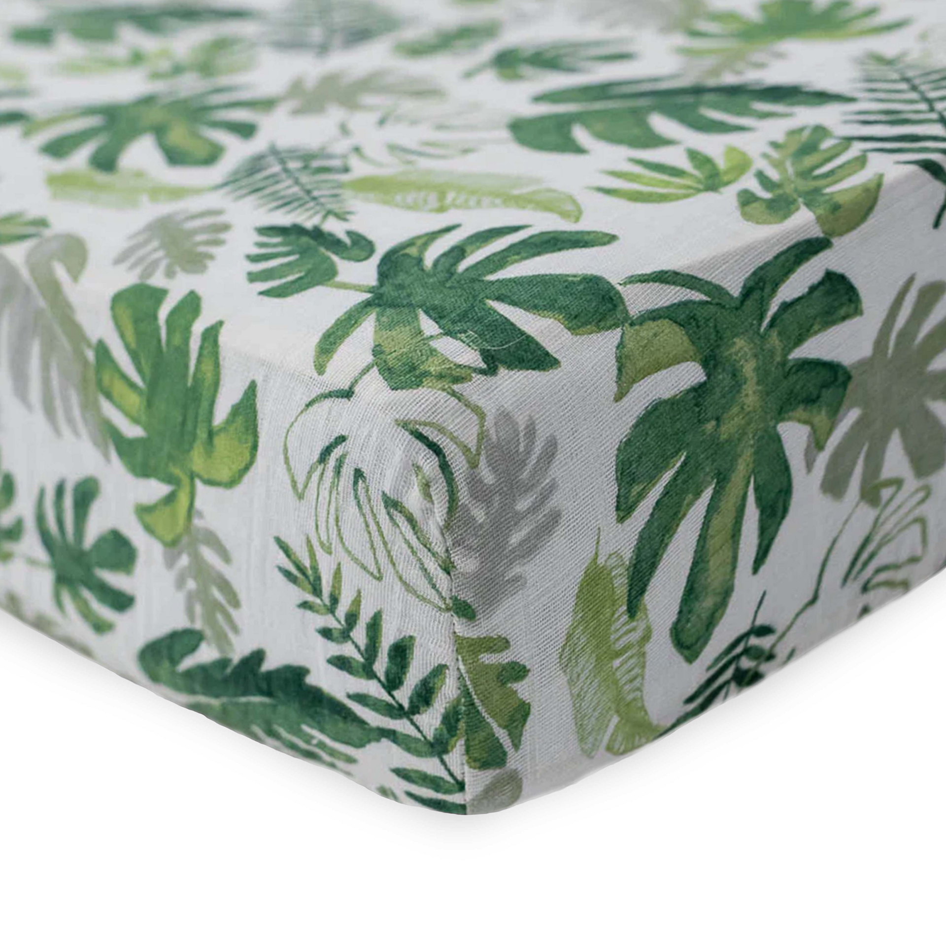 Little Unicorn Cotton Muslin Crib Sheet - Tropical Leaf.