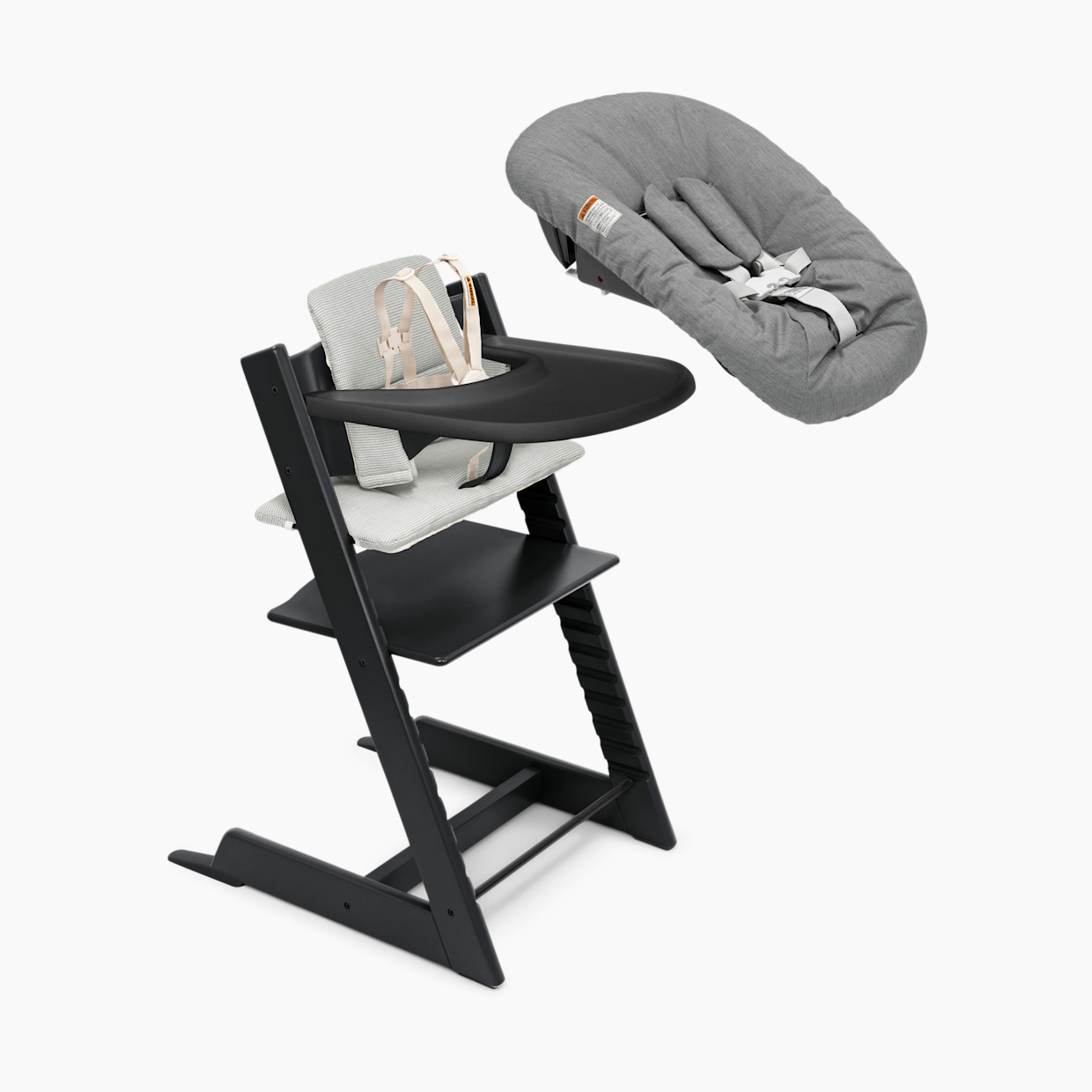 Stokke Tripp Trapp High Chair Complete² + Newborn Set - Black/Nordic Cushion/Black Tray/Anthracite Newborn Set.