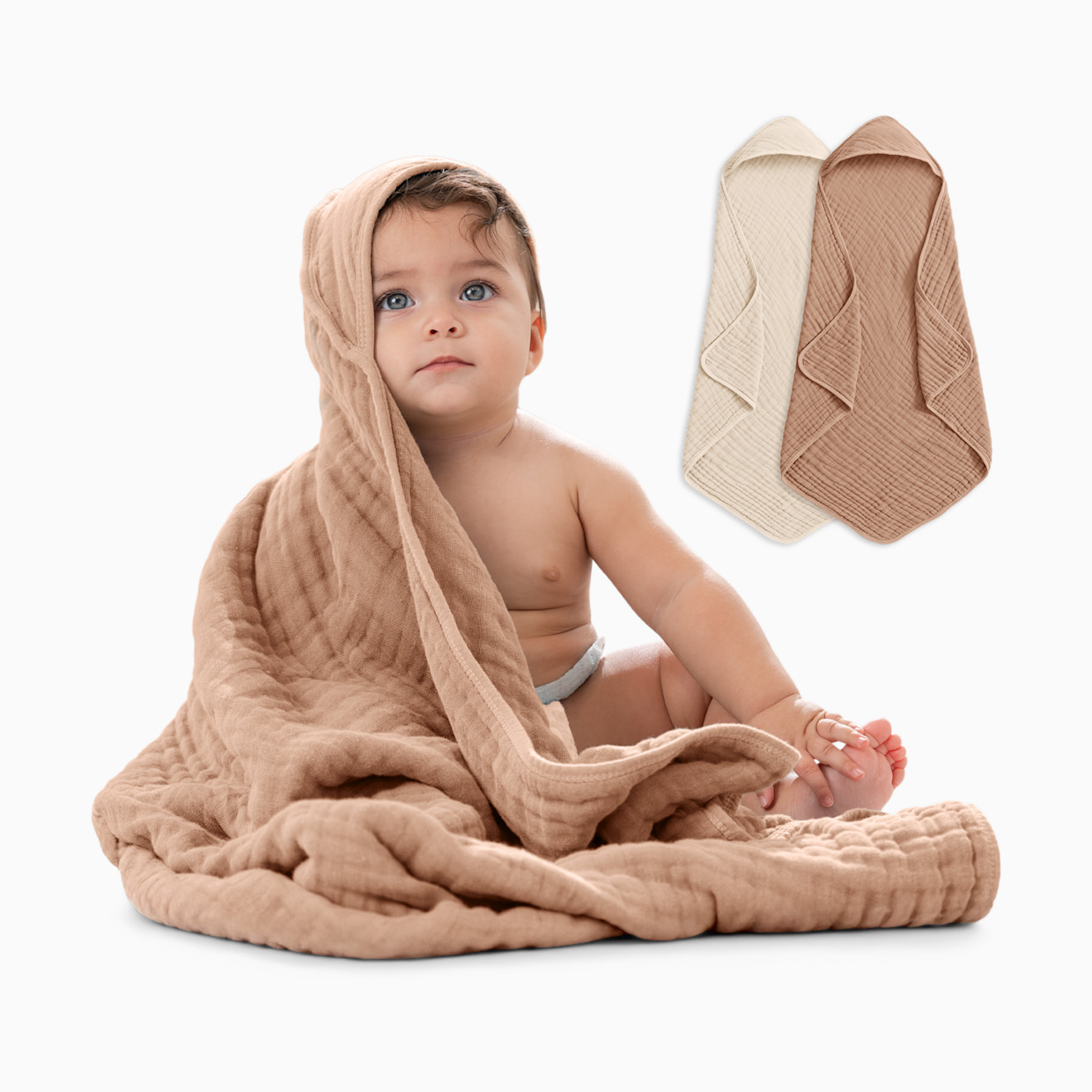 Comfy Cubs Cotton Muslin Hooded Baby Towel (2 Pack) - Cedar And Sand.