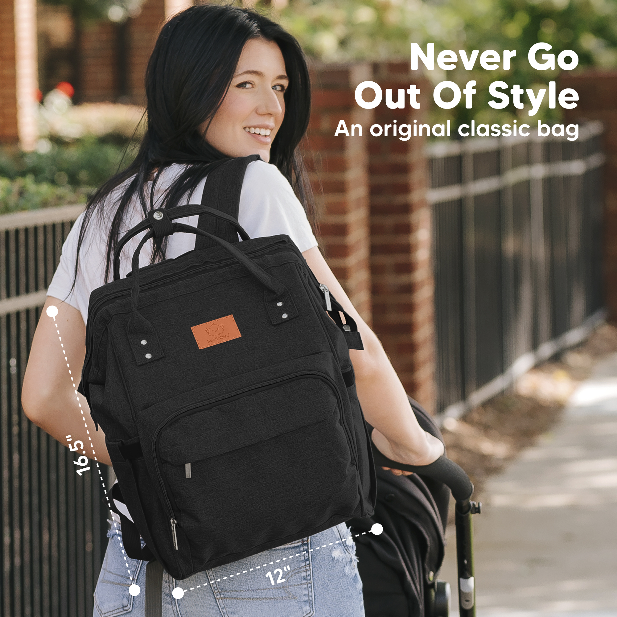 KeaBabies Original Diaper Backpack - Trendy Black.