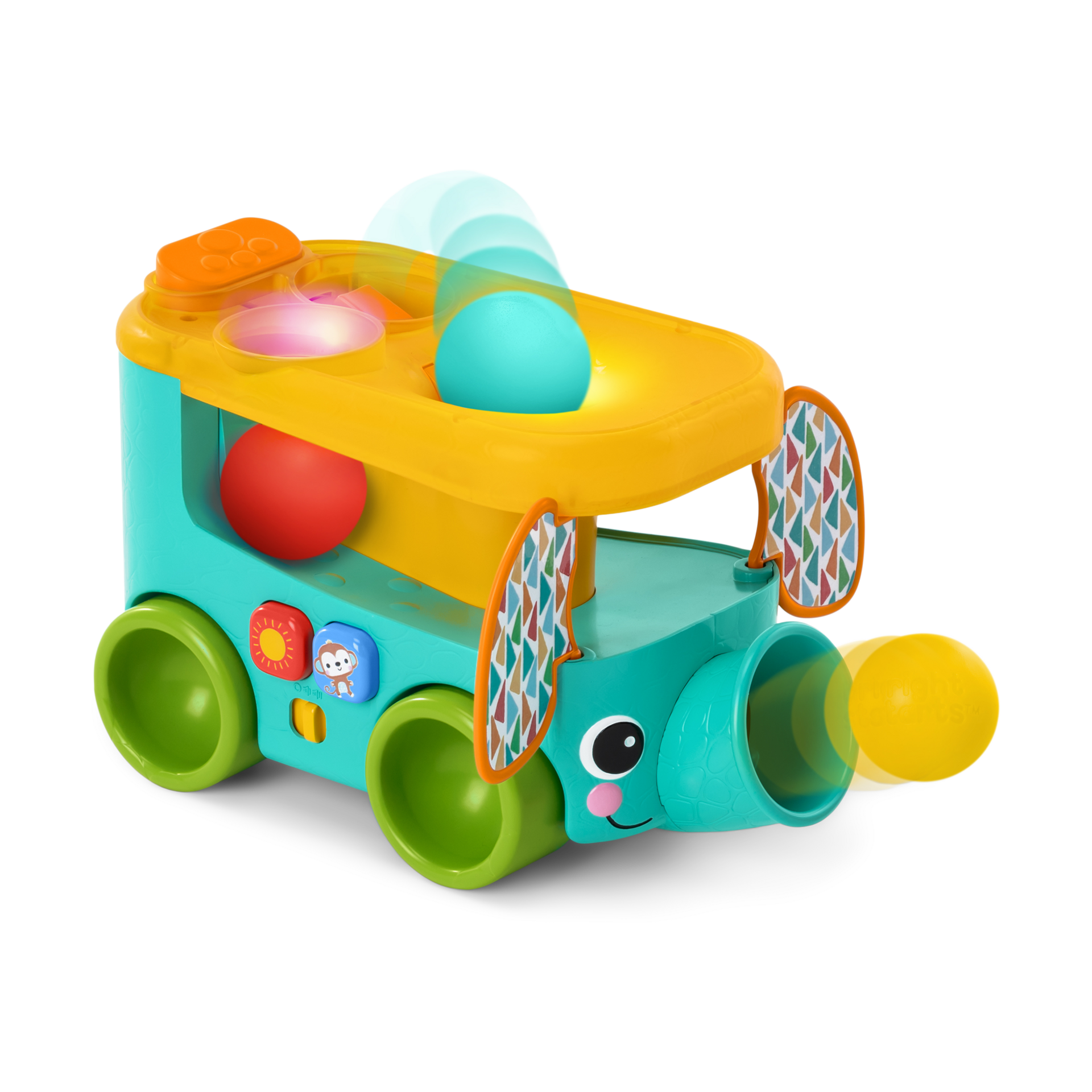 Bright Starts Pop & Roll Safari Bus Ball Play Toy.
