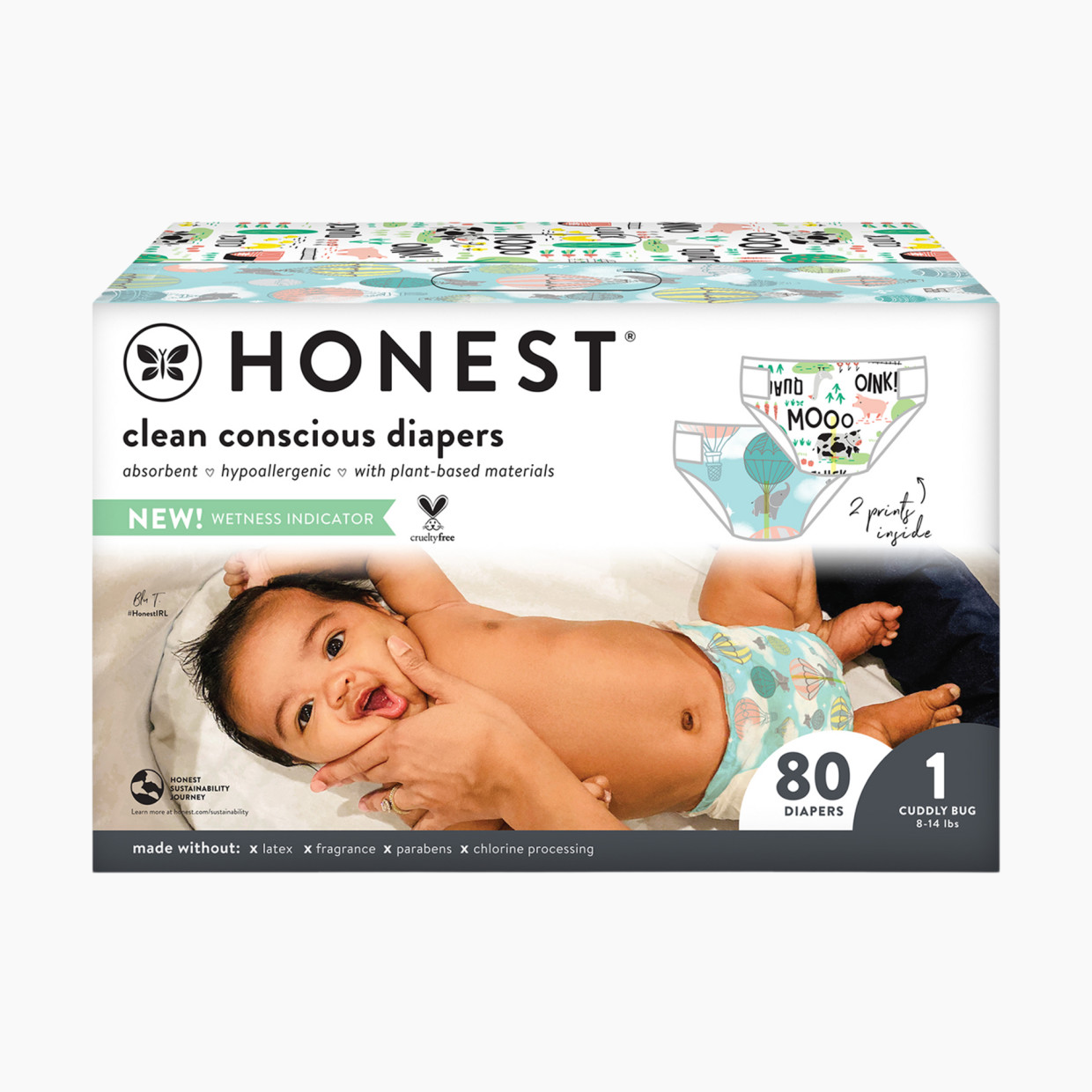 The Honest Company Club Box Diapers - Above It All + Barnyard Babies, Size 1, 80 Count.