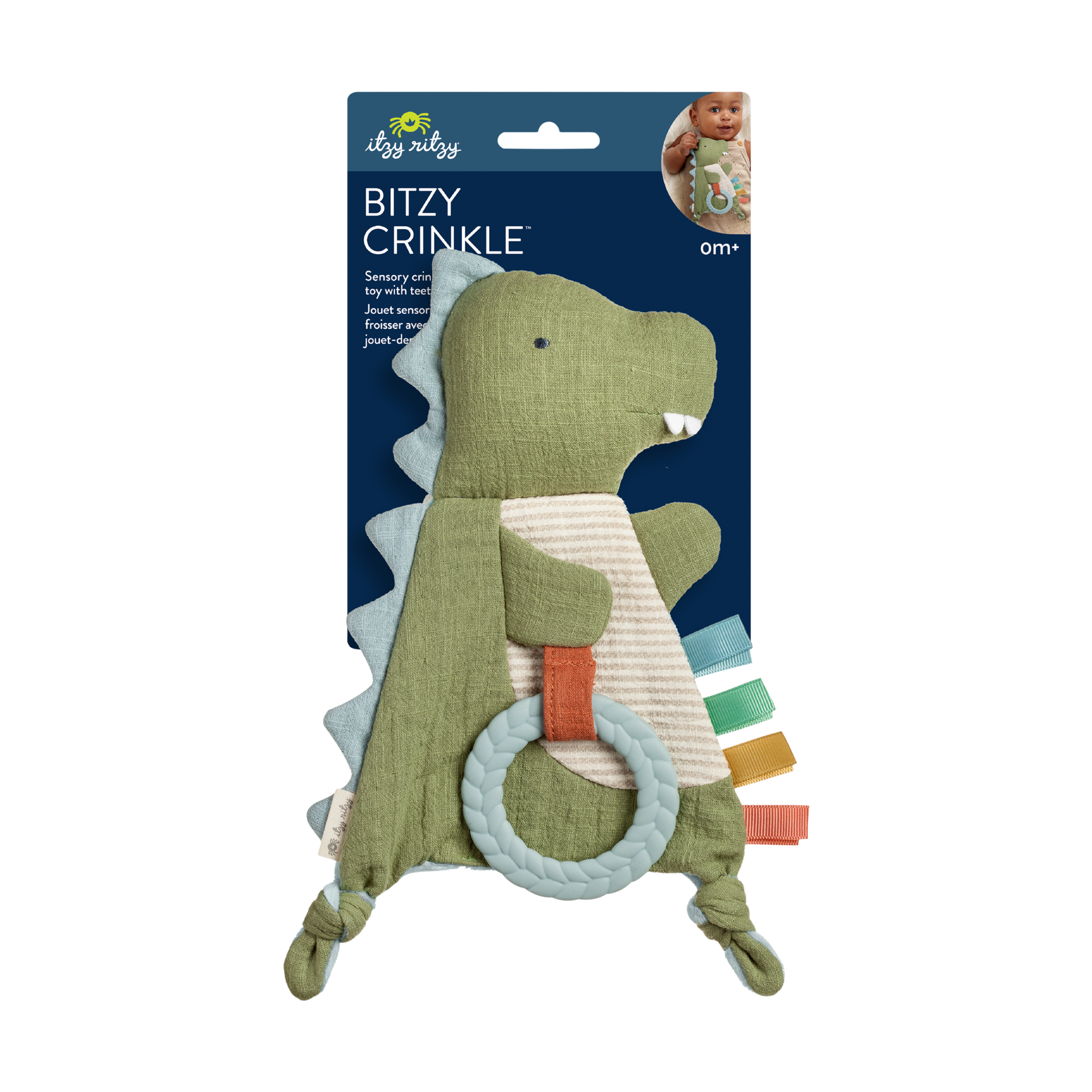 Itzy Ritzy Bitzy Crinkle Sensory Crinkle Toy with Teether - Dino.