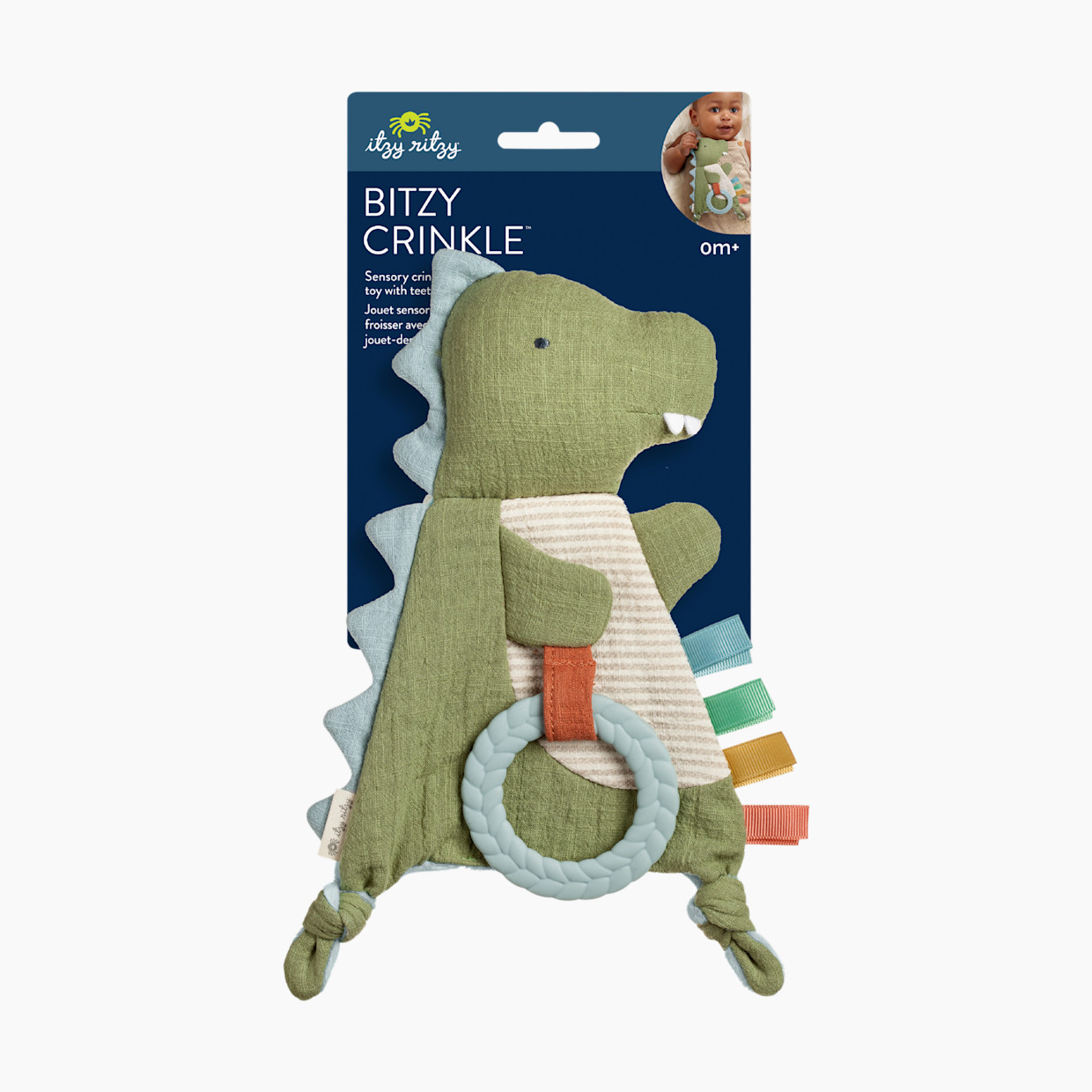 Itzy Ritzy Bitzy Crinkle Sensory Crinkle Toy with Teether - Dino.
