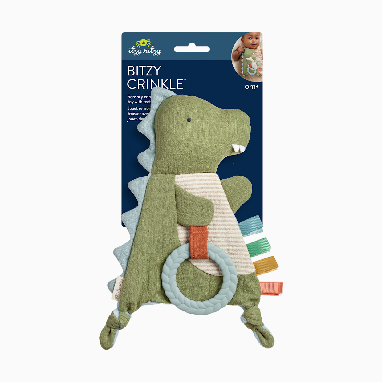Itzy Ritzy Bitzy Crinkle Sensory Crinkle Toy with Teether - Dino.