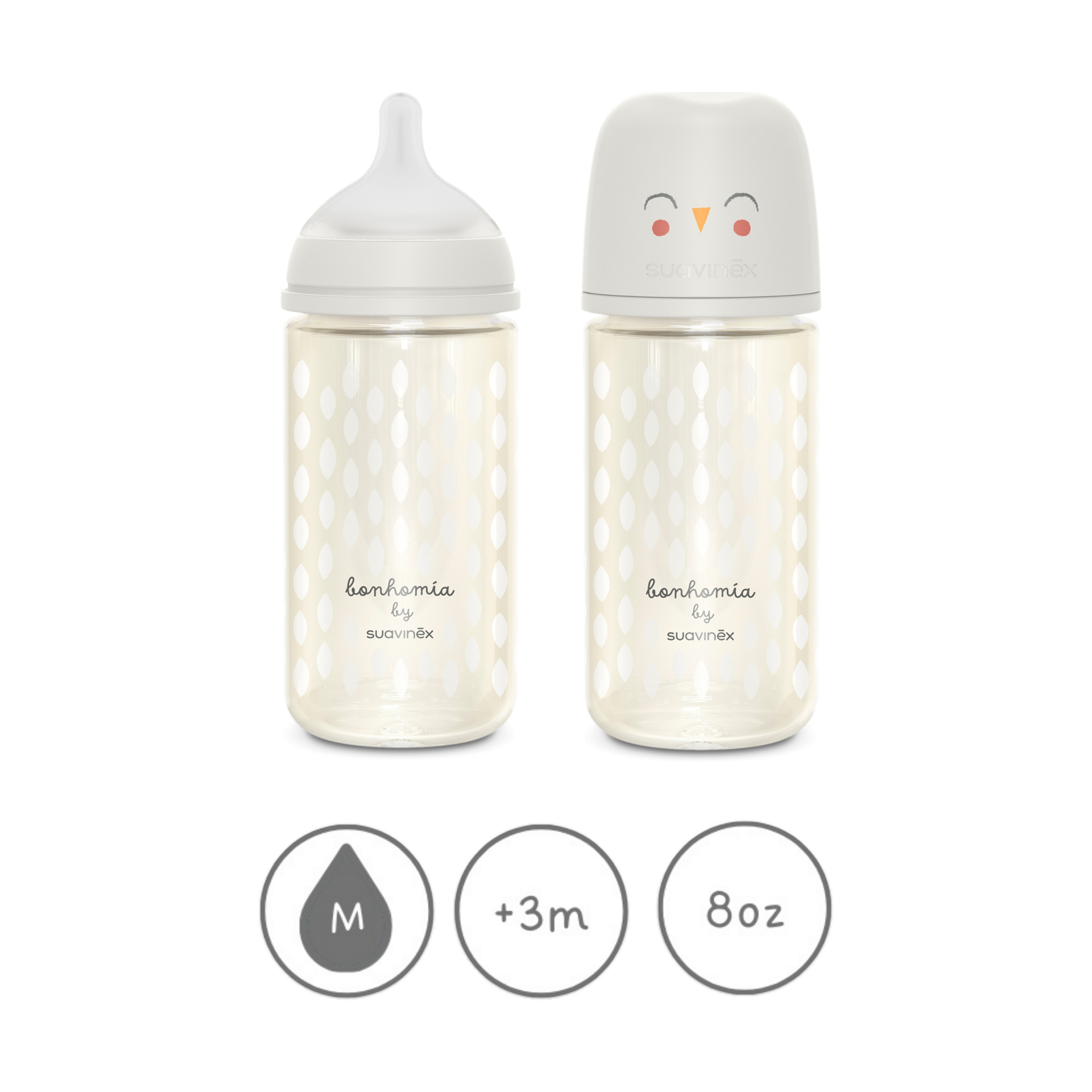Suavinex Bonhomia Anti-Colic Glass Baby Bottle 2 Pack - Beige, 8 Oz.