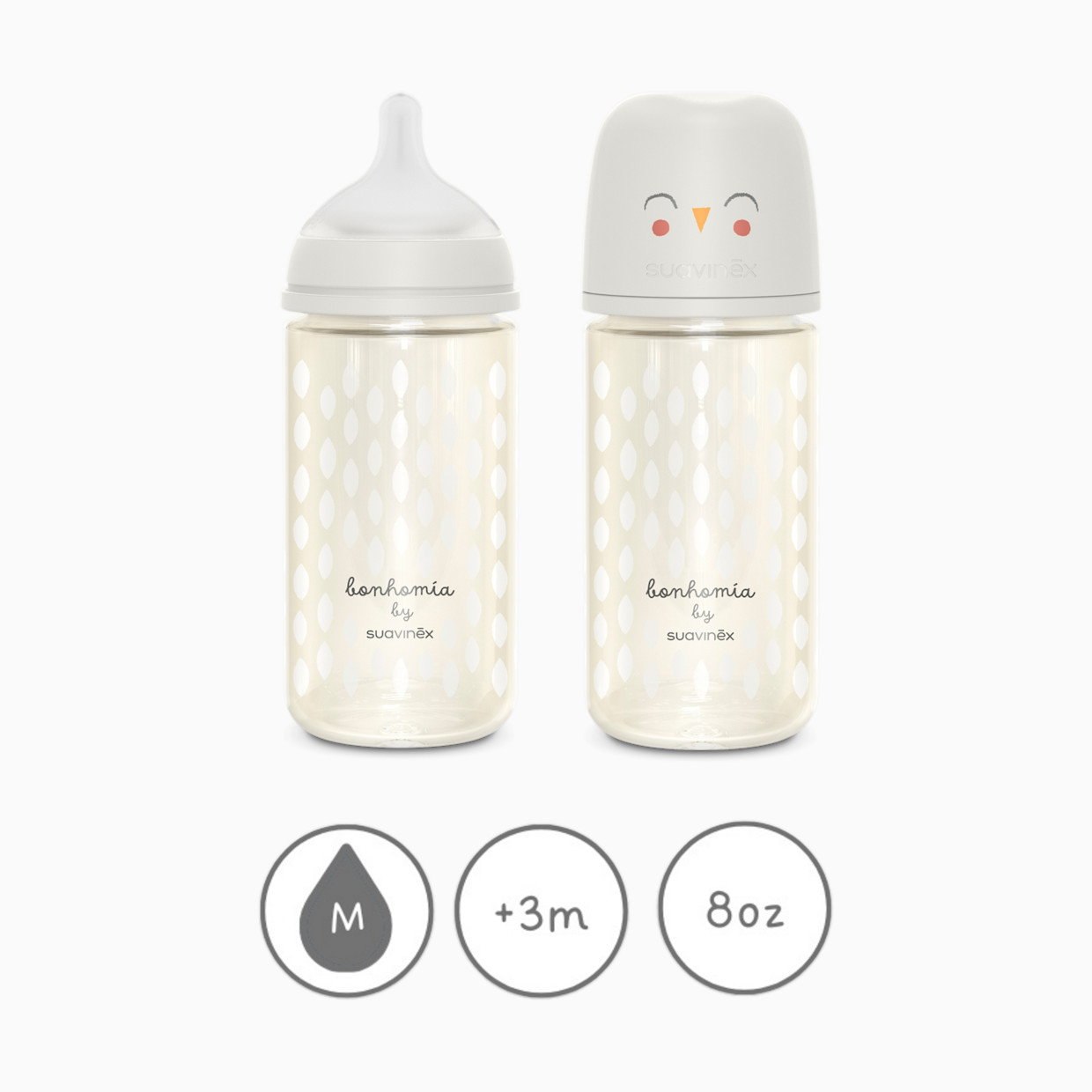 Suavinex Bonhomia Anti-Colic Glass Baby Bottle 2 Pack - Beige, 8 Oz.