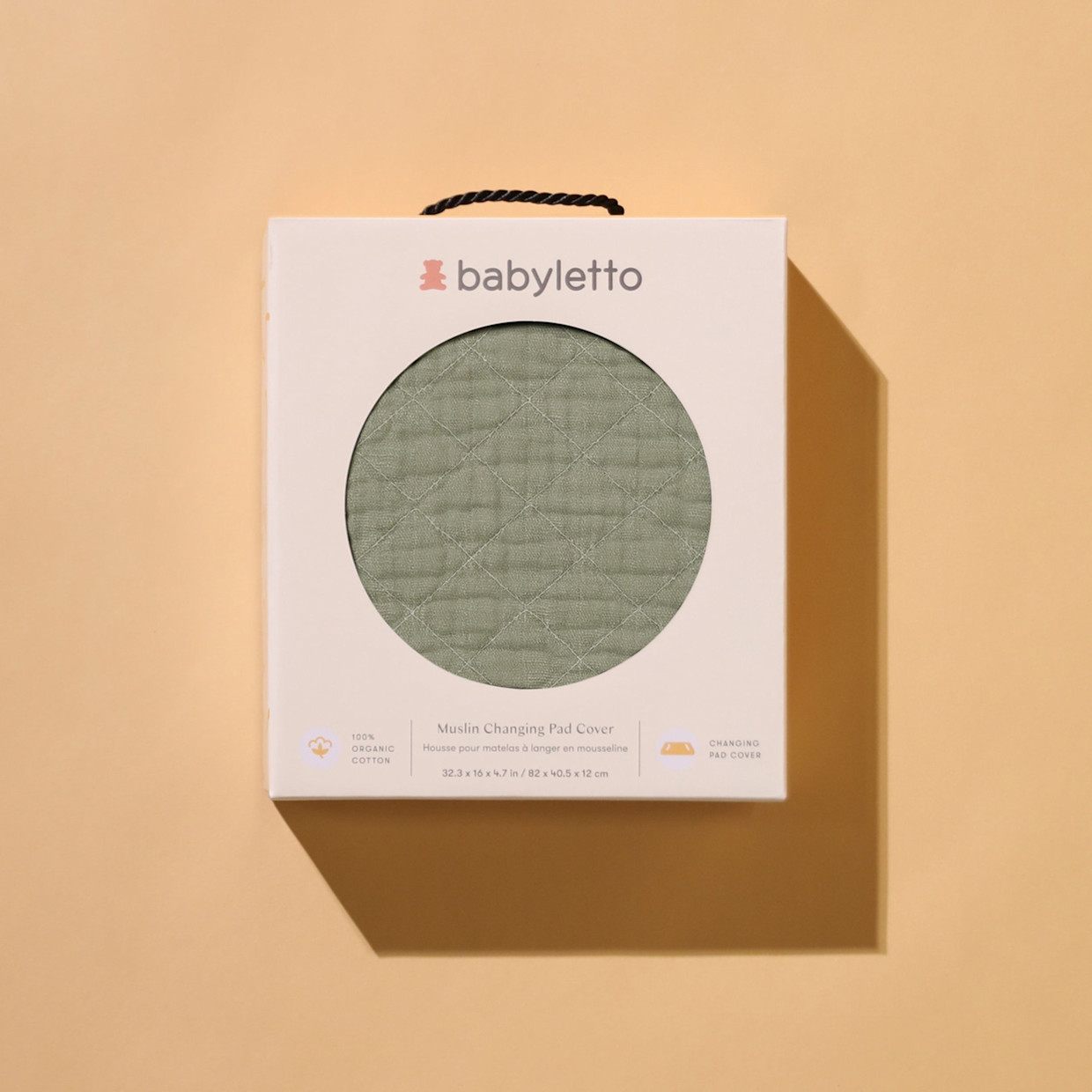 babyletto Quilted Changing Pad Cover in GOTS Certified Organic Muslin Cotton - Matcha.