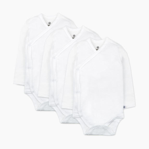 Honest Baby Clothing 3-Pack Organic Cotton Long Sleeve Side-Snap Bodysuits, Honestly Pure White - Bright White, Nb.