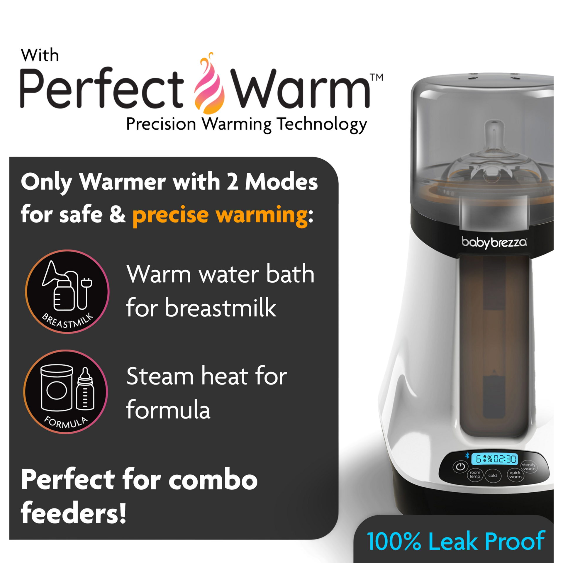 Baby Brezza Smart Bluetooth Connected Bottle Warmer - White On Black.