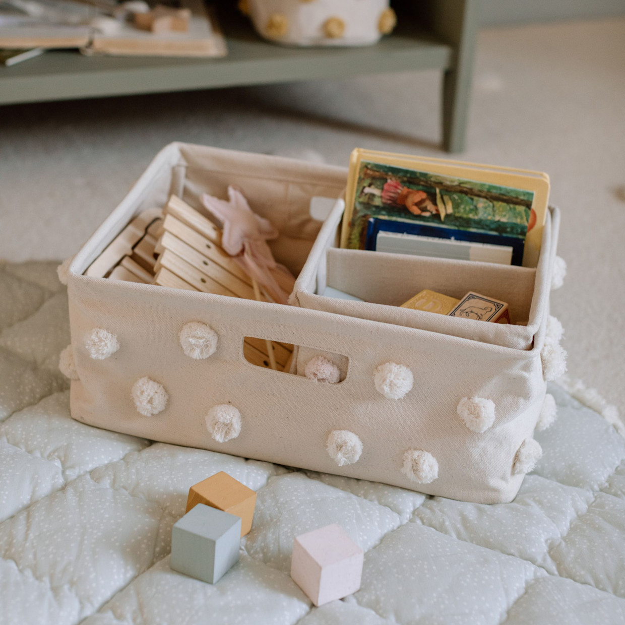 Pehr Pom Pom Hide Away Basket - Natural, Small.