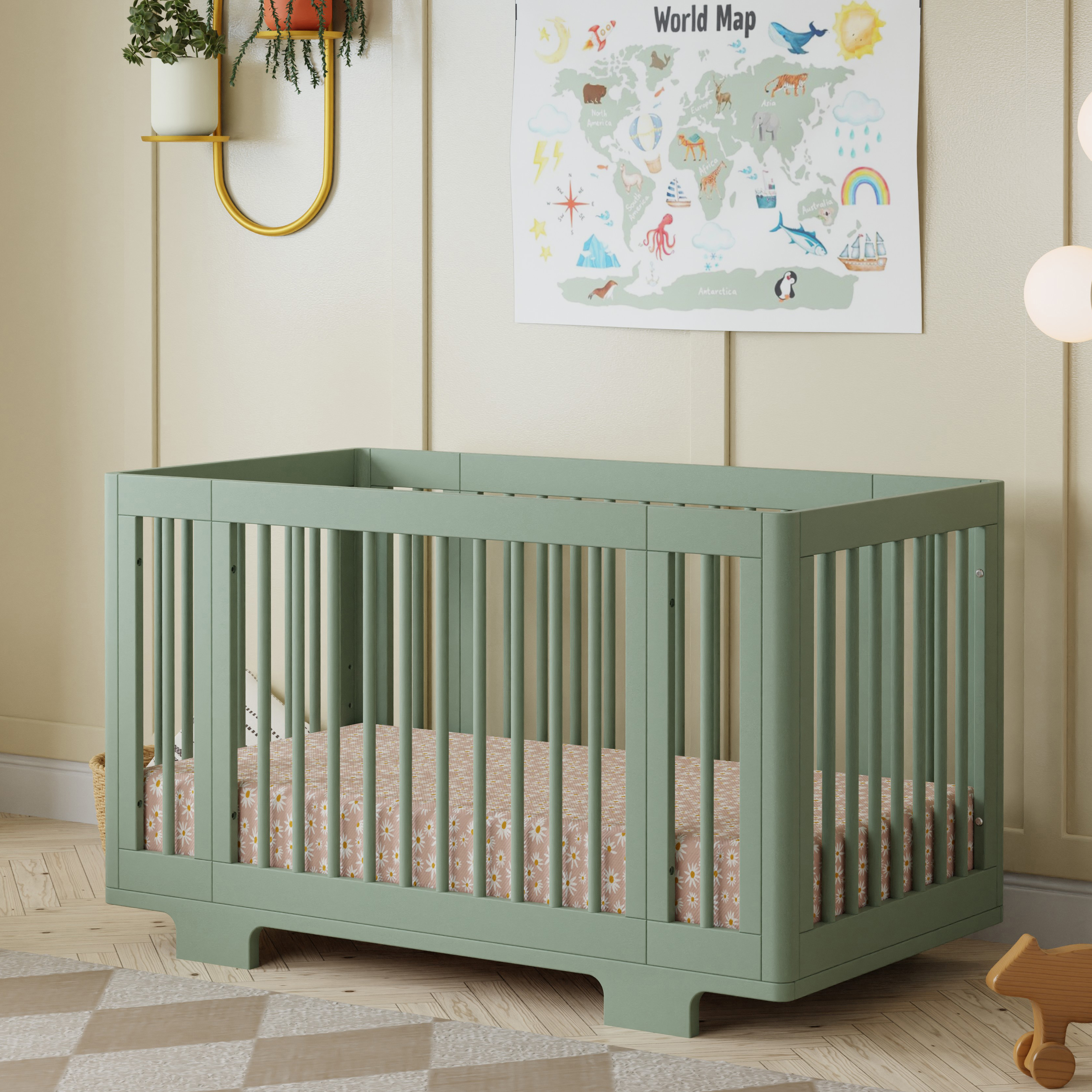 babyletto Yuzu 8-in-1 Convertible Crib with All-Stages Conversion Kits - Light Sage.