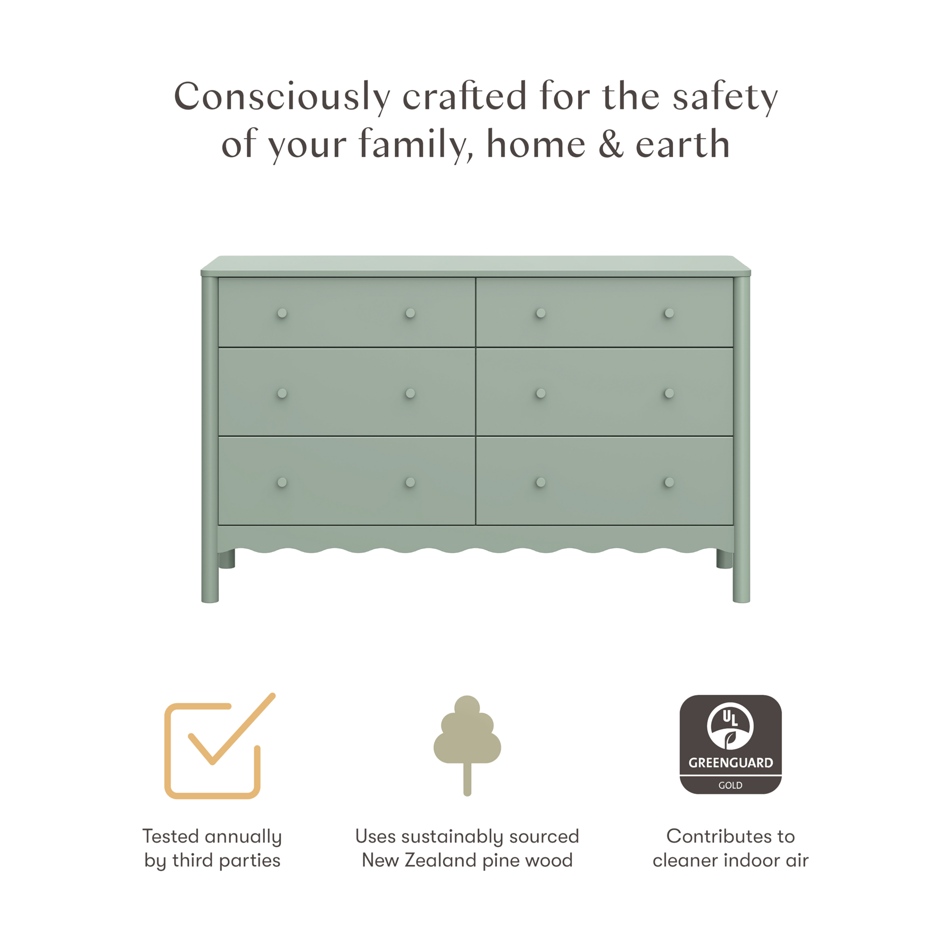 babyletto Swell 6-Drawer Assembled Dresser - Light Sage.