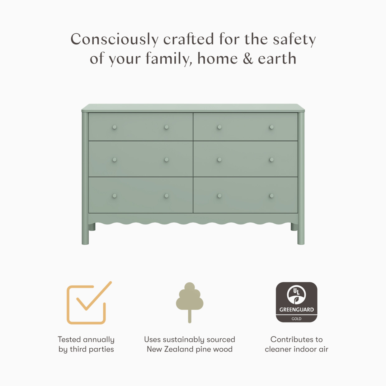 babyletto Swell 6-Drawer Assembled Dresser - Light Sage.