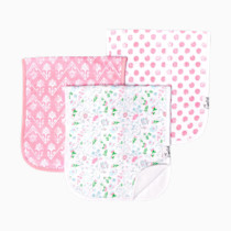 Copper Pearl Premium Baby Burp Cloths - 3-Pack Large Cotton Burp Cloths, Extra Soft Spit Up Rags with 3 Absorbent Layers, Perfect for Baby Girl Gifts (21" x 10" Size, Claire Set)