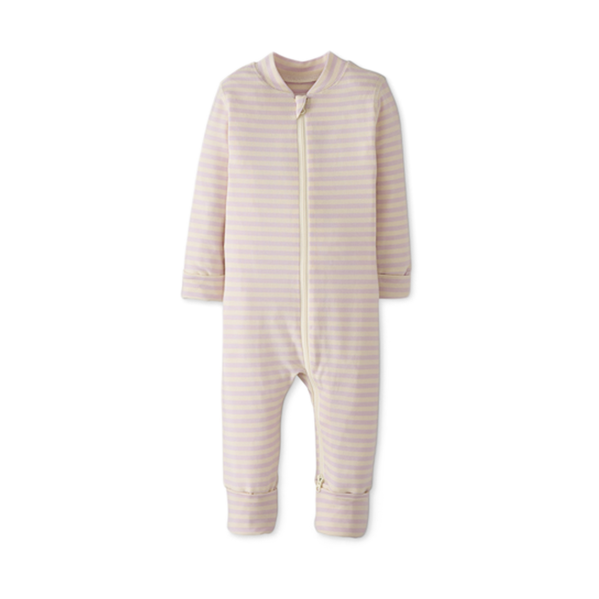 Hanna Andersson Baby 2-Way Zip Sleeper in HannaSoft™ - Lavender Fog/Ecru, 0-3 M.