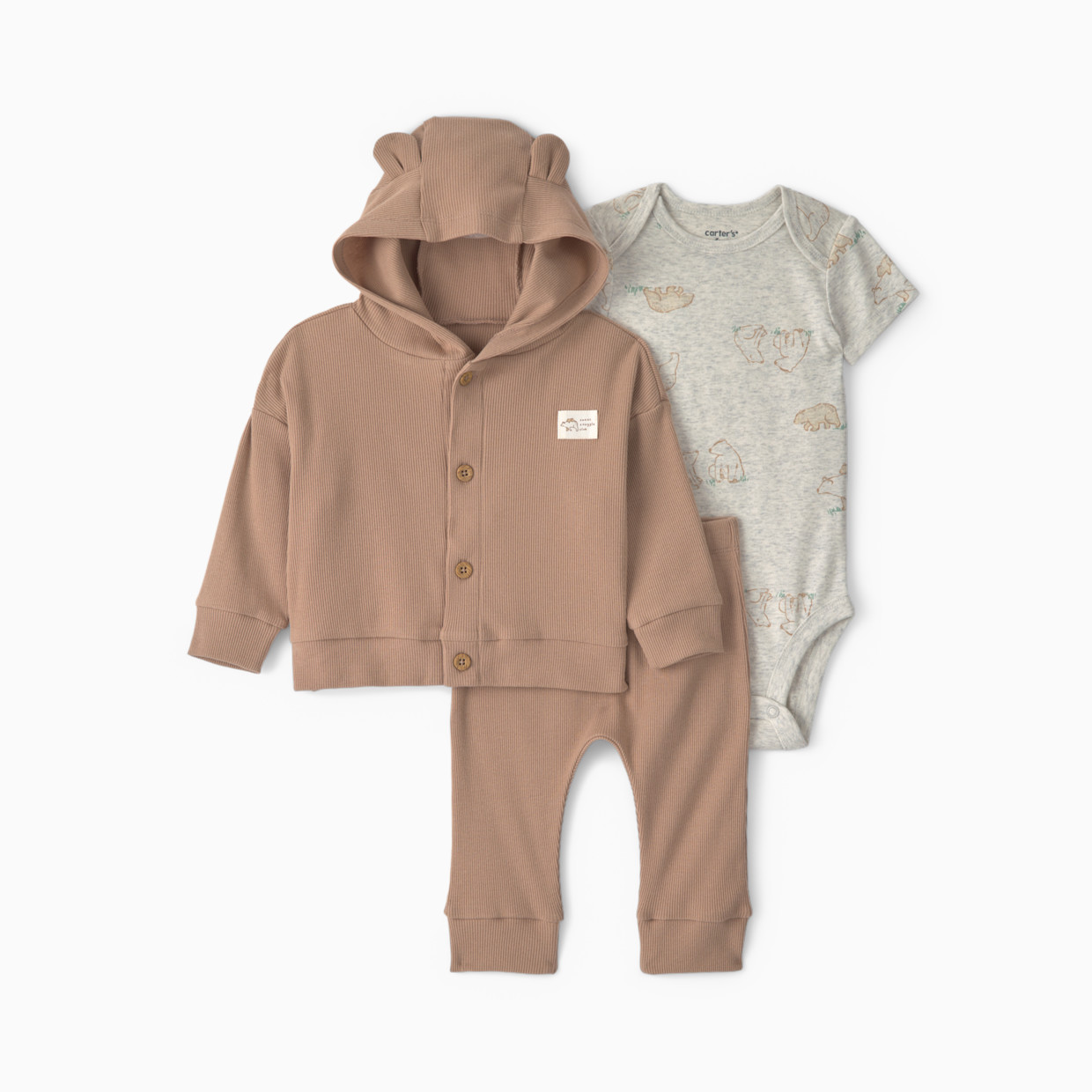 Carter's 3-Piece Hoodie Layering Set - Brown Bear, 6M.