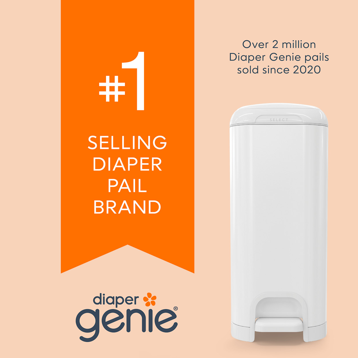 Diaper Genie Square Refill Bags (Compatible with Compact, Classic, Select Pails) - Unscented, 2.
