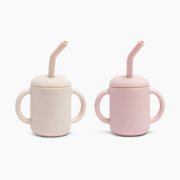 AEIOU Sippy Cup with Straw - Petal + Oat Milk.