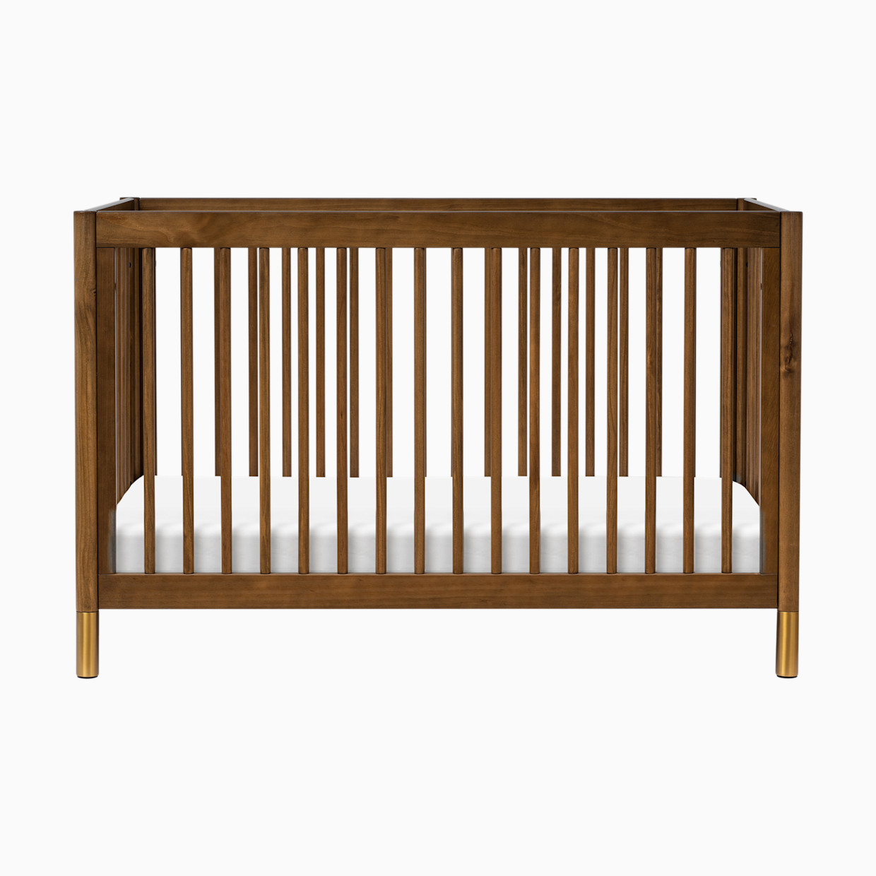 babyletto Gelato 4-in-1 Convertible Crib with Toddler Bed Conversion Kit - Natural Walnut & Gold Feet.