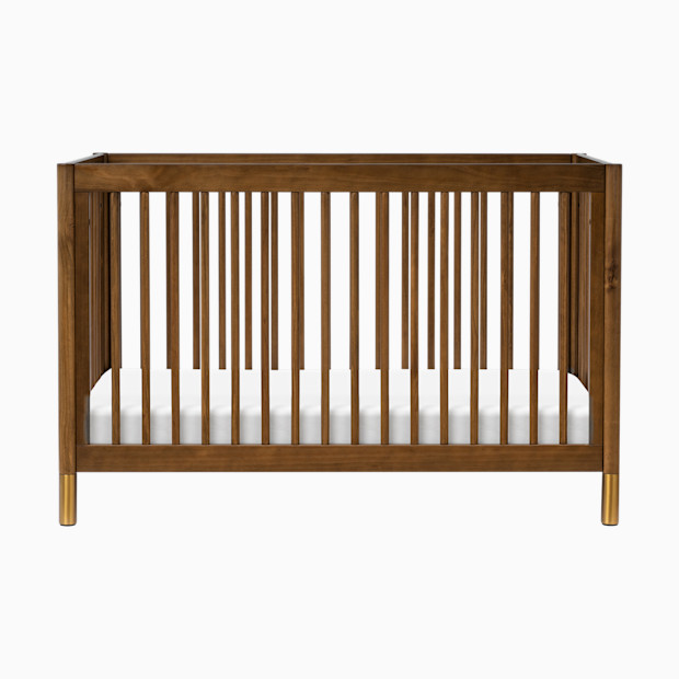 babyletto Gelato 4-in-1 Convertible Crib with Toddler Bed Conversion Kit - Natural Walnut & Gold Feet.