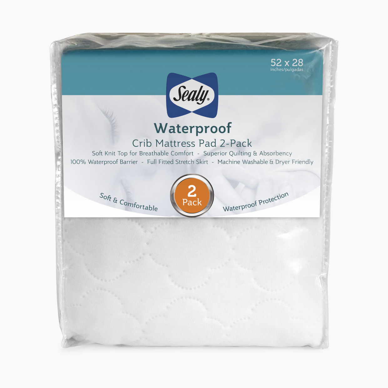 Sealy Waterproof Fitted Crib Mattress Pad (2 Pack) - Quilted Waterproof.