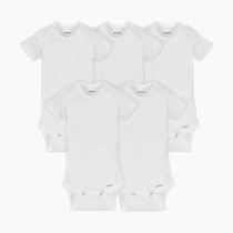 Gerber Organic Short Sleeve Solid Onesies Bodysuits (5 Pack) - White, 3-6 M