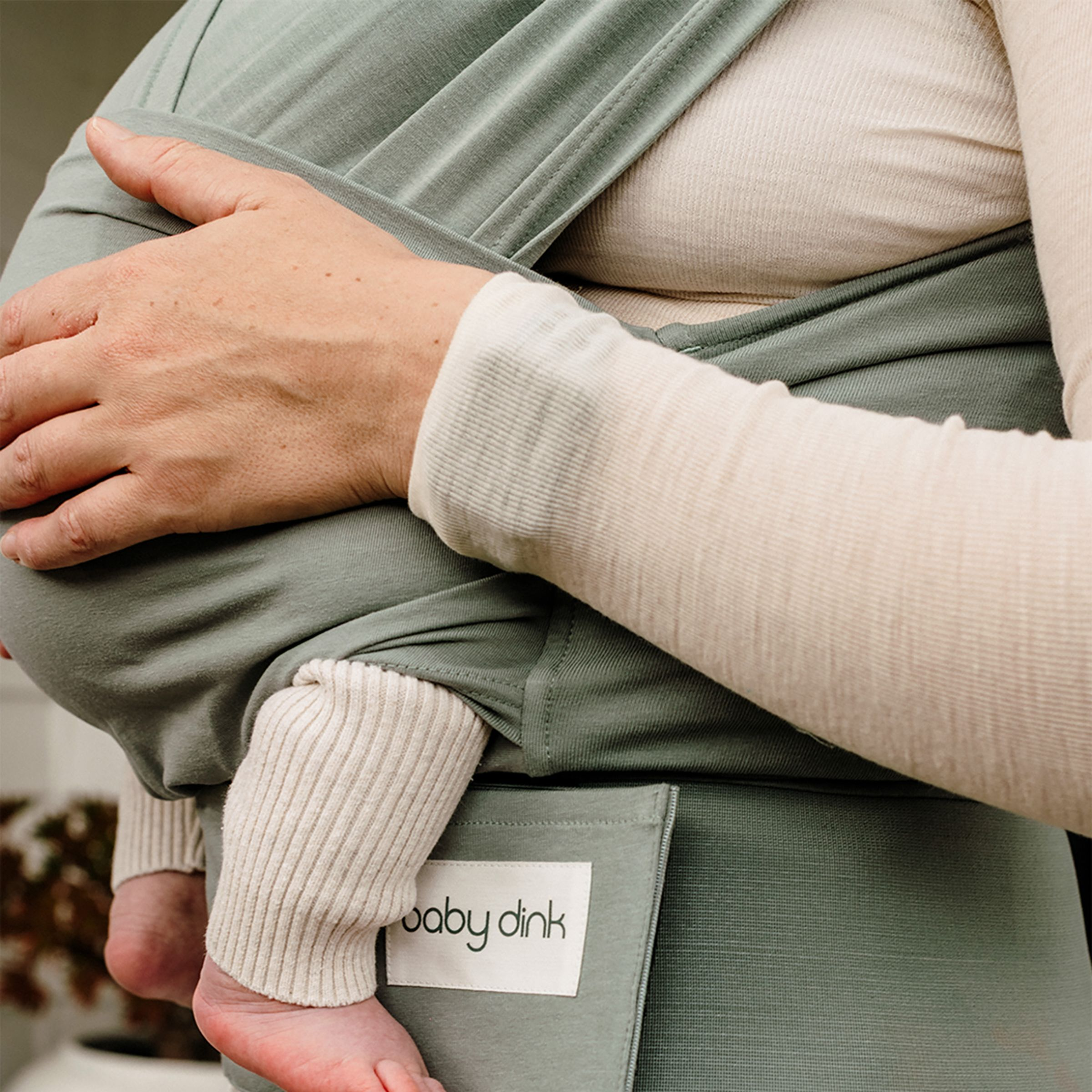 BabyDink T-Shirt Newborn Wrap Carrier - Sage, Large.