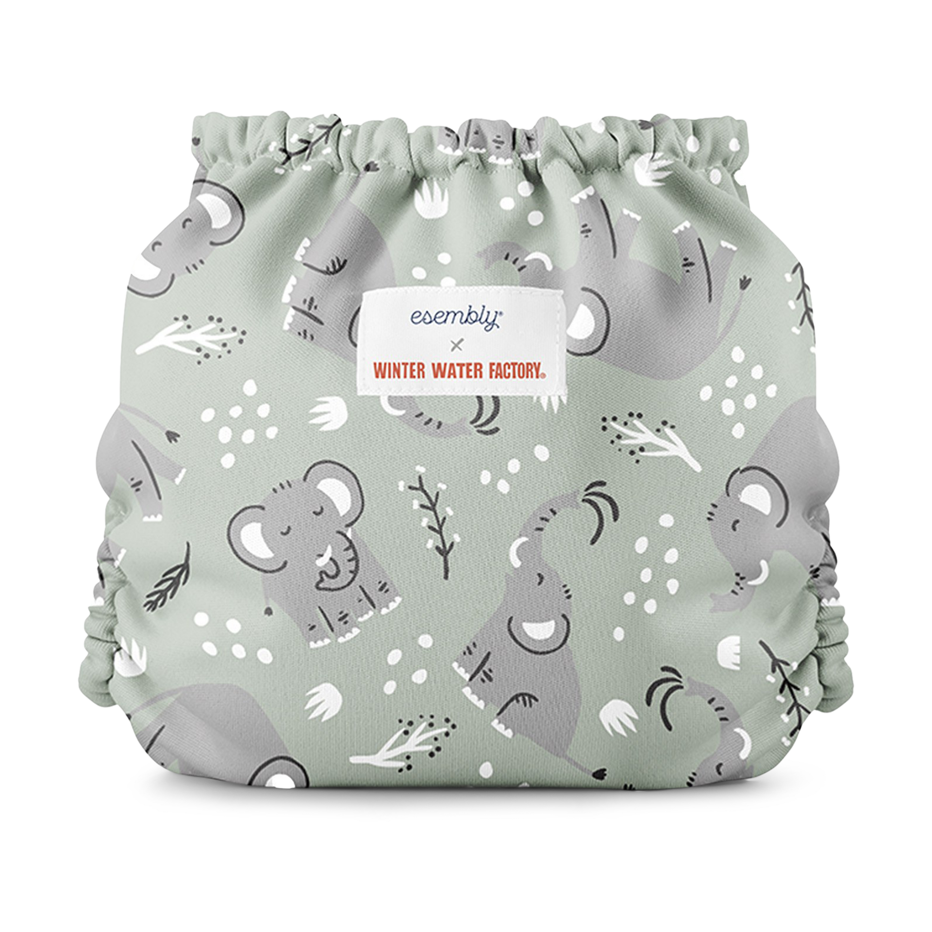 Esembly Recycled Diaper Cover (Outer) + Swim Diaper - Elephants, Size 1 (7-17 Lbs).