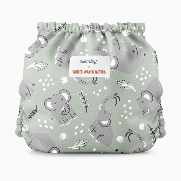 Esembly Recycled Diaper Cover (Outer) + Swim Diaper - Elephants, Size 1 (7-17 Lbs).