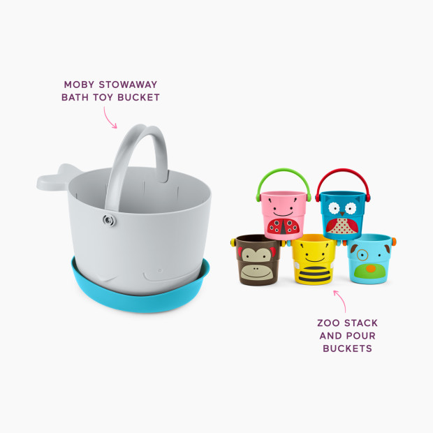 Skip Hop Moby Stowaway Bath Toy Bucket - Bucket + Stack And Pour Bucket Toys.